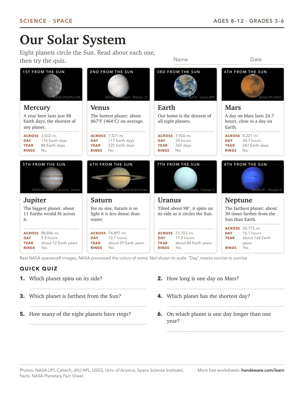 Preview of the printed worksheet: Solar system worksheet