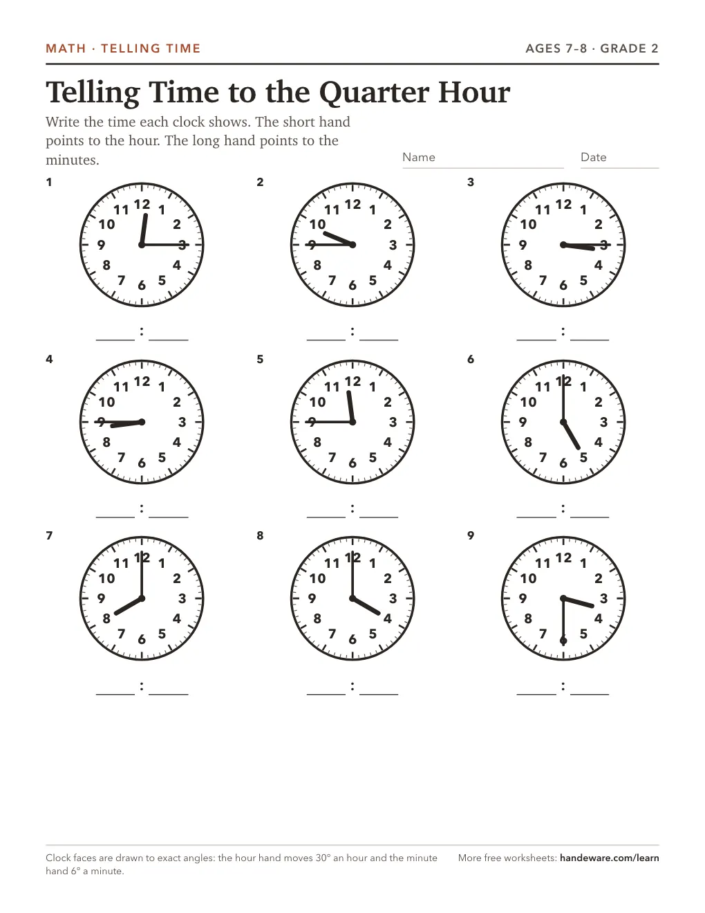 Preview of the printed worksheet: Telling time worksheet