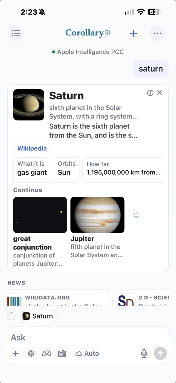 A card for Saturn: the facts, a NASA picture and doors to the great conjunction and Jupiter.